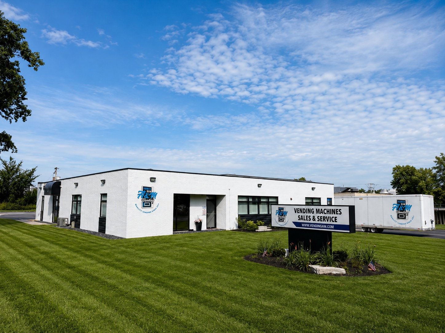 Exterior of the warehouse and office building at 5280 Belmont Road in Downers Grove